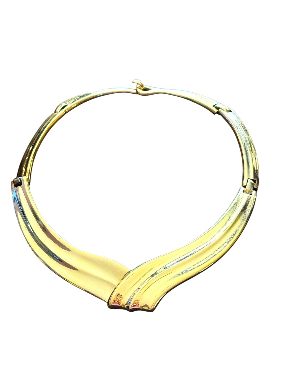 Napier Vintage Signed 80s Gold Tone Sculptural Modernist Collar Necklace
